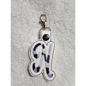 Letter N Keychain Initial Charm Purse Bag‎ Clip Accessory White Purple